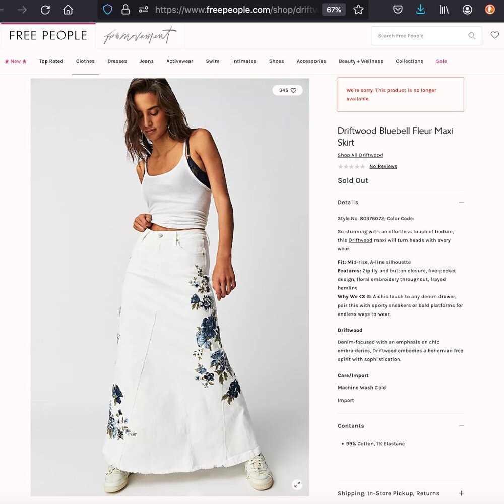 NWOT Free People x Driftwood Bluebell Fleur Maxi Skirt Sz 29 - Picture 12 of 13